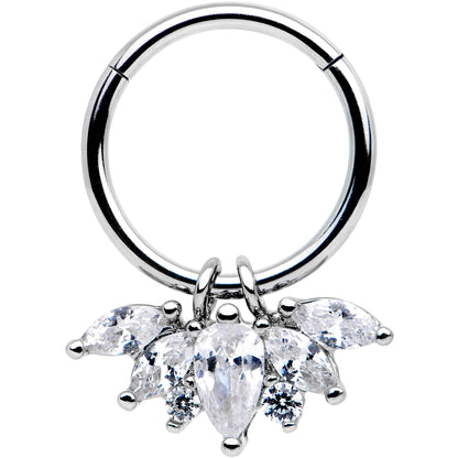 16G 3/8 Clear Gem Blooming Hinged Segment Ring