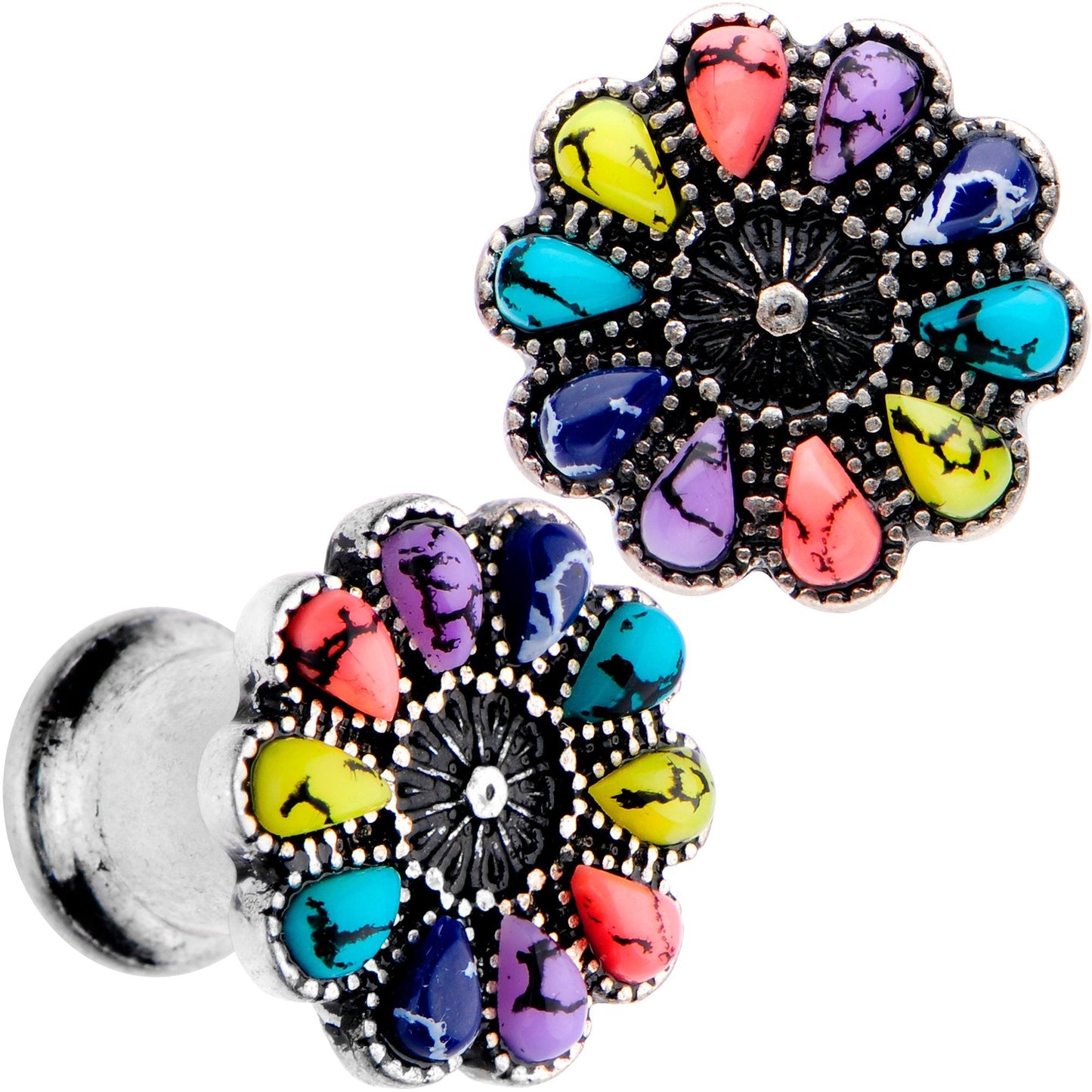 Southwestern Pinwheel Flower Double Flare Plug Set Set 2G to 22mm