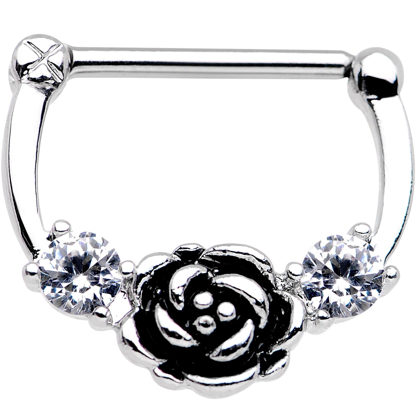 14G 9/16 Clear Gem Kissed Rose Flower Nipple Clicker Set