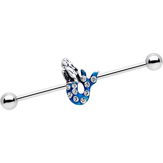 Clear Gem Blue Mythical Mermaid Industrial Barbell 38mm