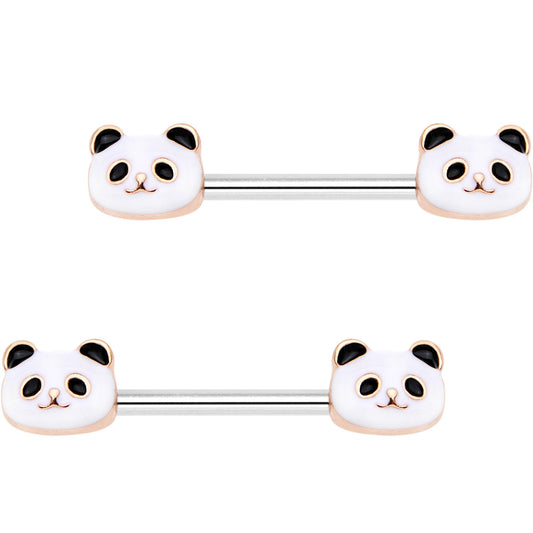14G 13mm Peaceful Panda Barbell Nipple Ring Set