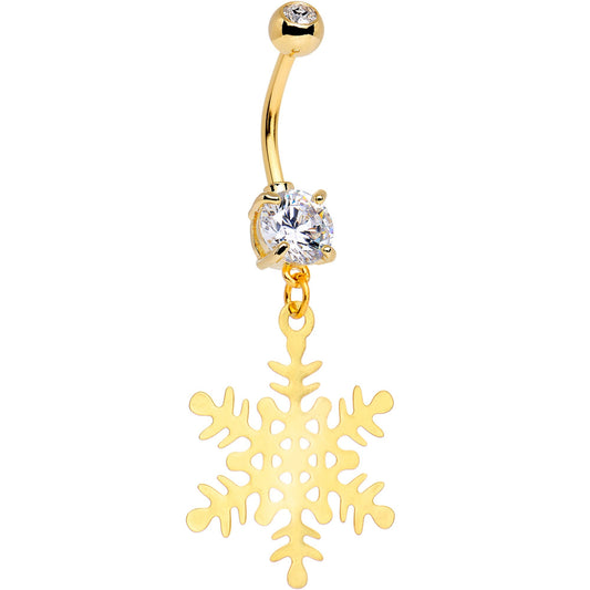 Clear Gem Gold Tone Anodized Holiday Snowflake Dangle Belly Ring