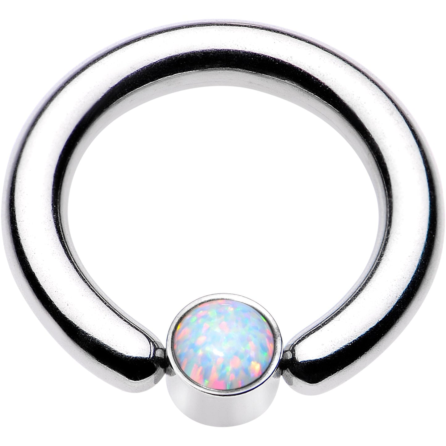 8G 1/2 White Faux Opal 5mm Disc BCR Captive Ring