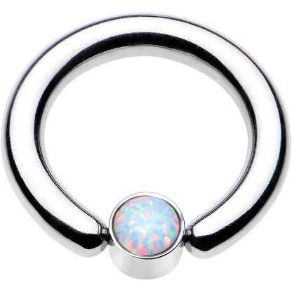 8G 1/2 White Faux Opal 5mm Disc BCR Captive Ring