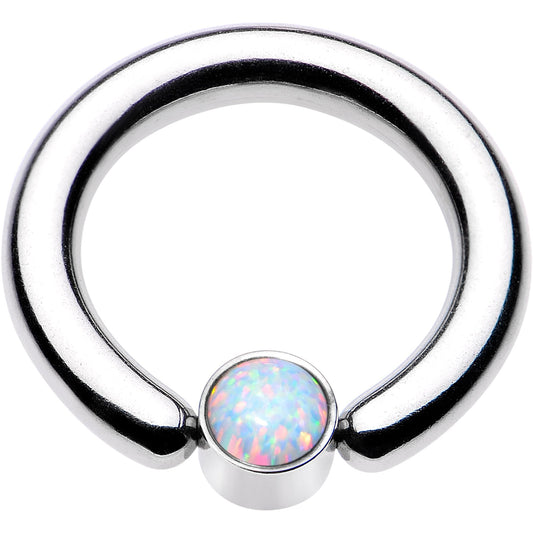 8G 1/2 White Faux Opal 5mm Disc BCR Captive Ring