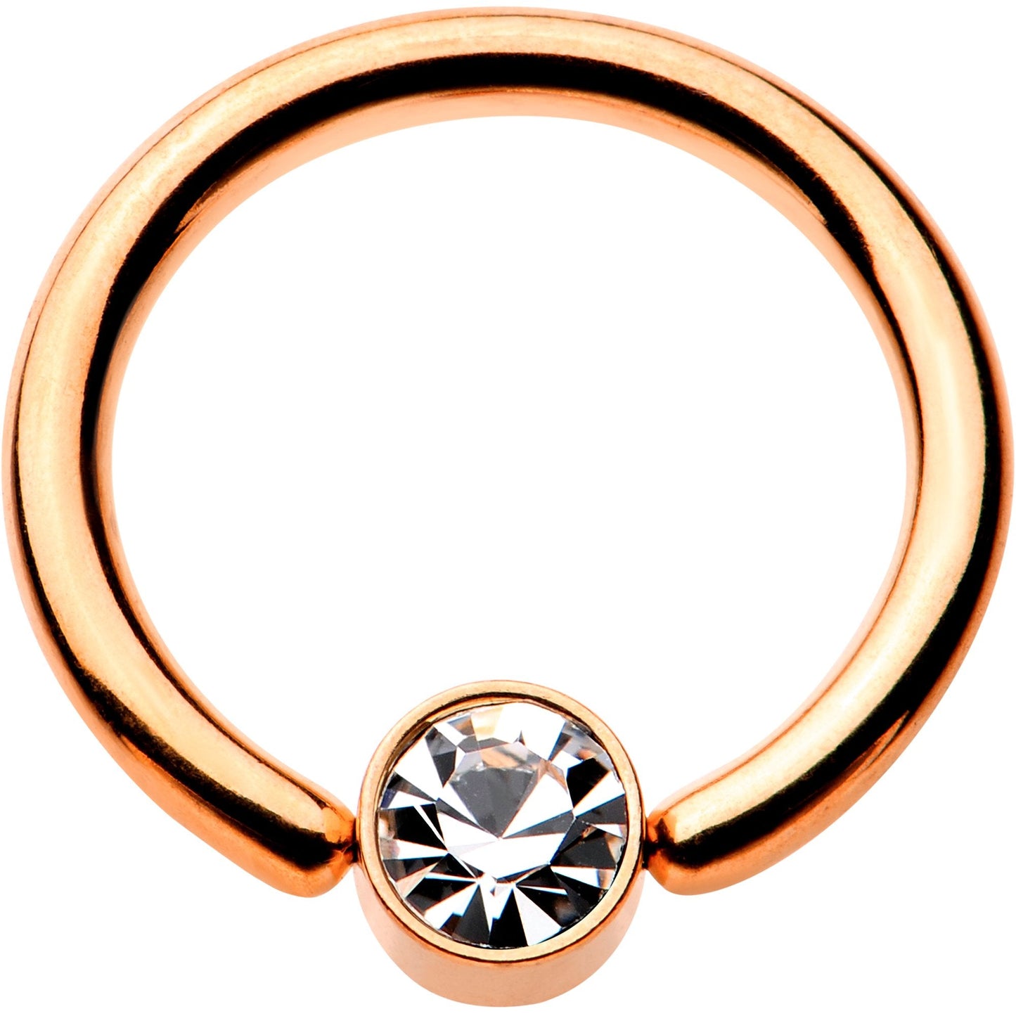 14G 3/8 Clear Gem 4mm Disc Rose Gold IP BCR Captive Ring