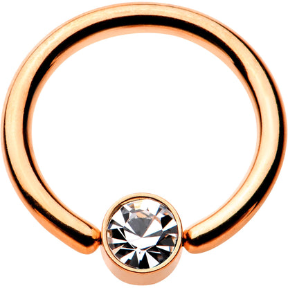 14G 3/8 Clear Gem 4mm Disc Rose Gold IP BCR Captive Ring