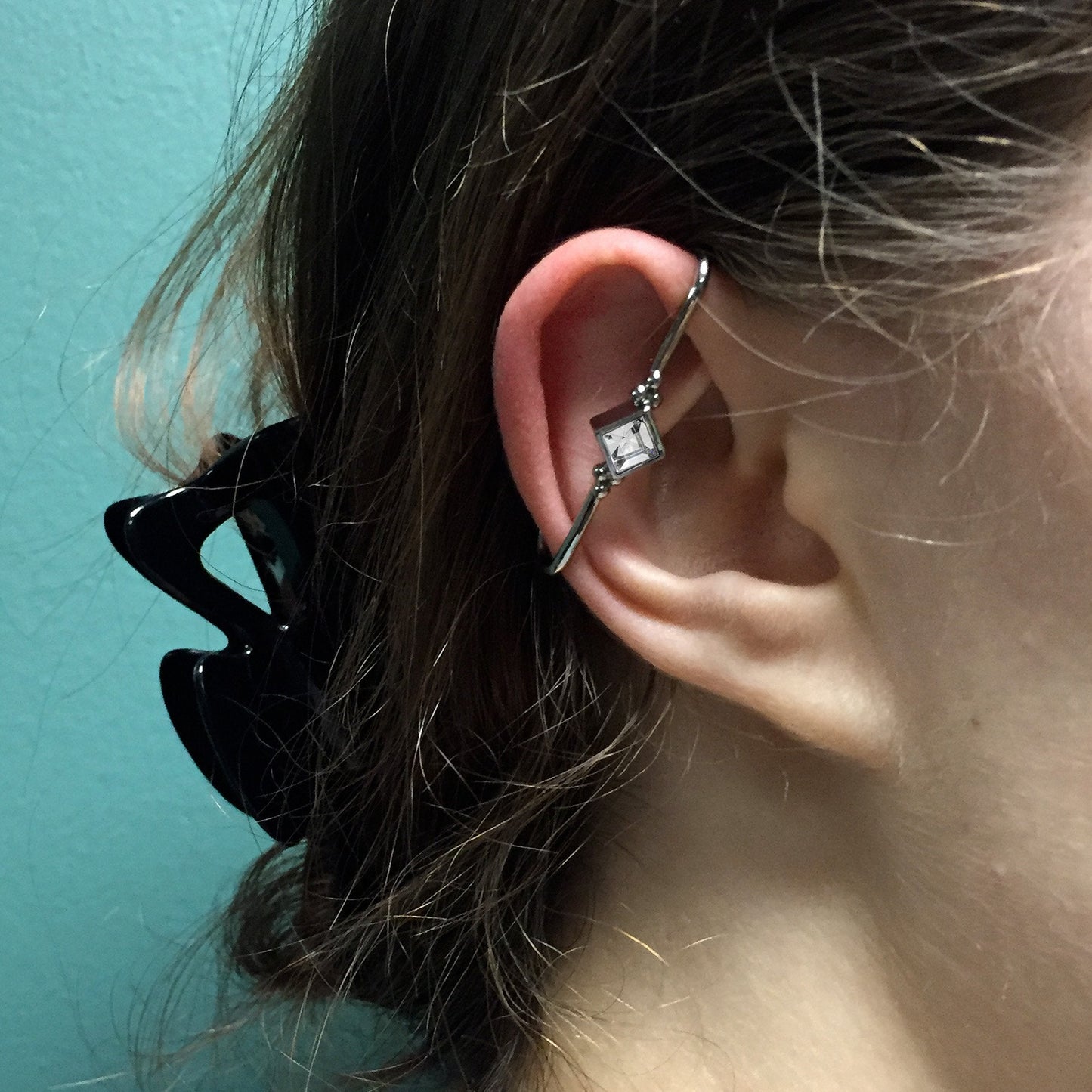 Clear Gem Rhombus Illusion Non Pierced Industrial Barbell