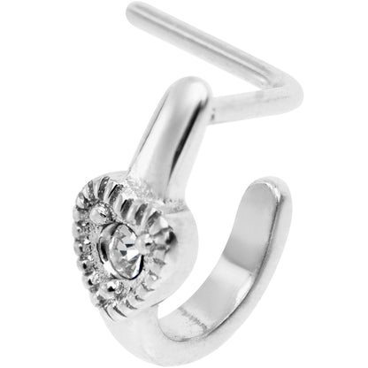 20G Clear Gem Steel Heart Faux Hoop L Shaped Nose Ring
