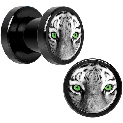 Black White Tiger Eyes Black Anodized Screw Fit Plug Set 2G