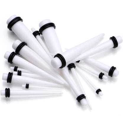 14 to 00G 18 Piece White Acrylic Ear Stretching Taper Kit Set