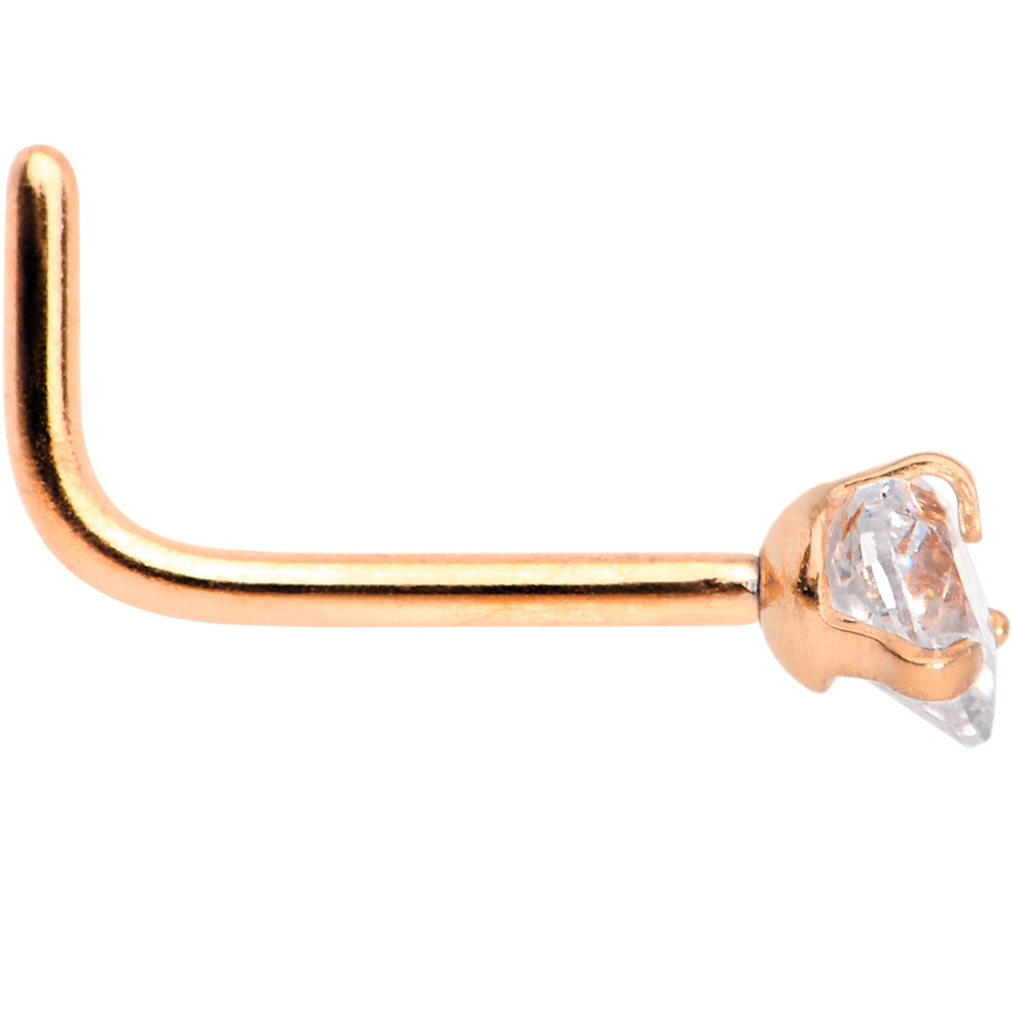 20G 1/4 Clear Heart 3mm CZ Gem Rose Gold IP L-Shape Nose Ring
