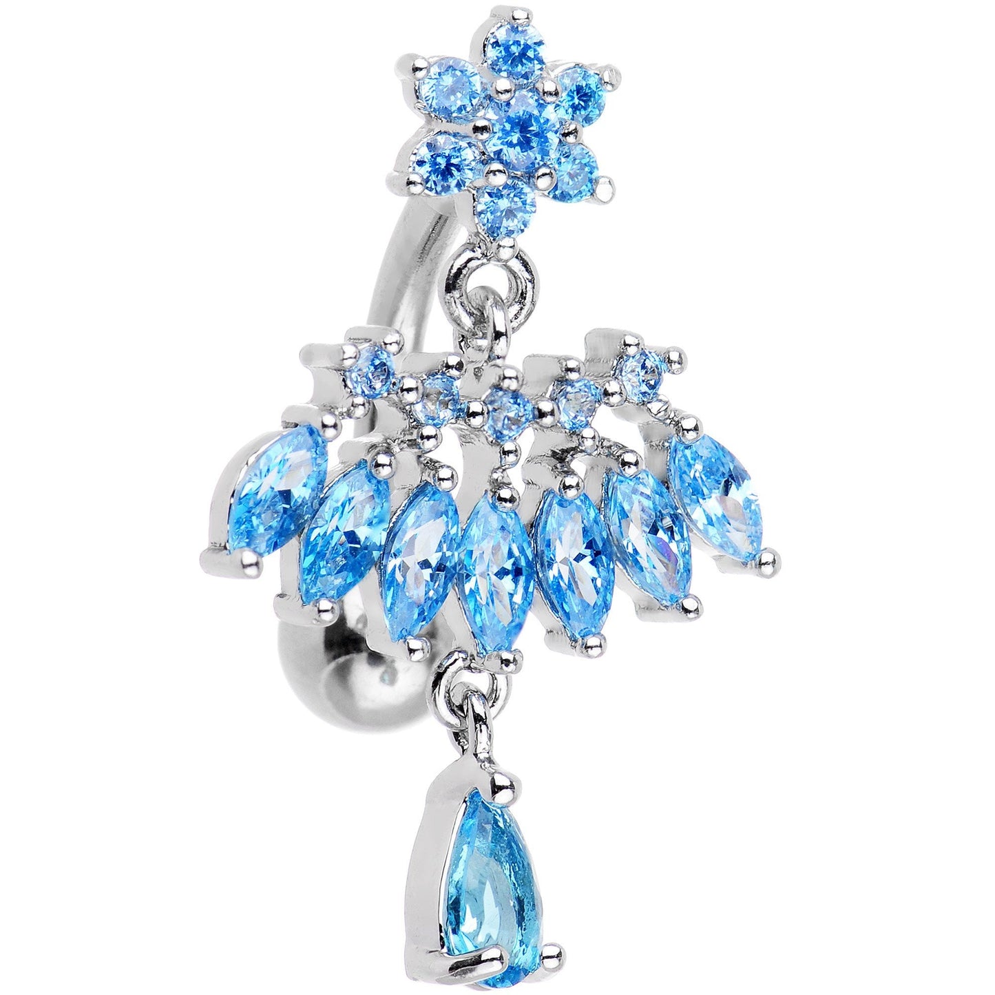 Aqua CZ Chandelier Top Mount Dangle Belly Ring