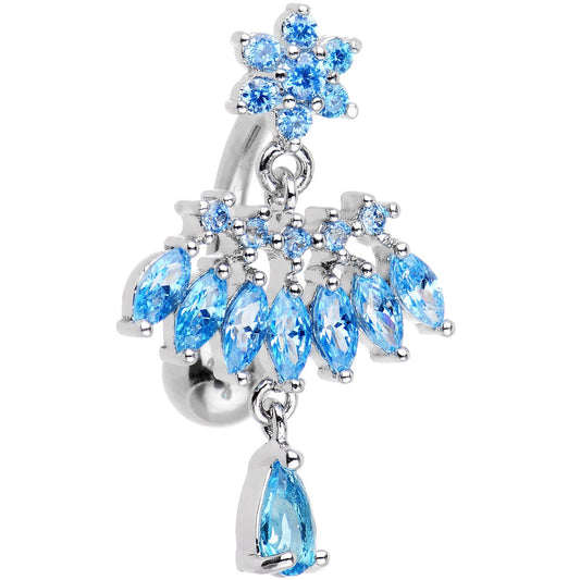 Aqua CZ Chandelier Top Mount Dangle Belly Ring