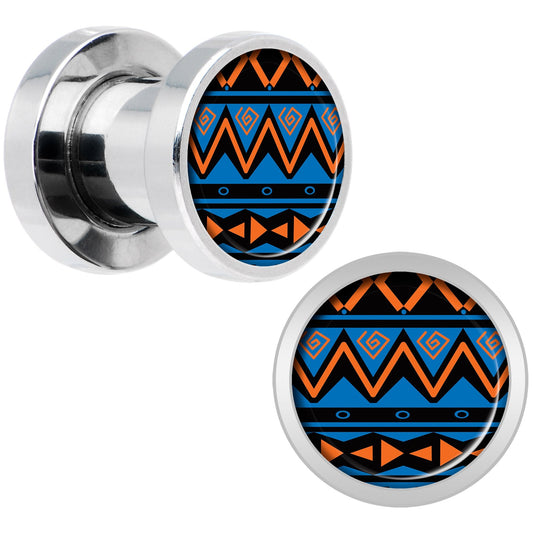 Blue Orange Tribal Print Steel Screw Fit Plug Set 2G