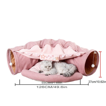 Collapsible Removable Cat Tunnel Tube With Cat Bed Set