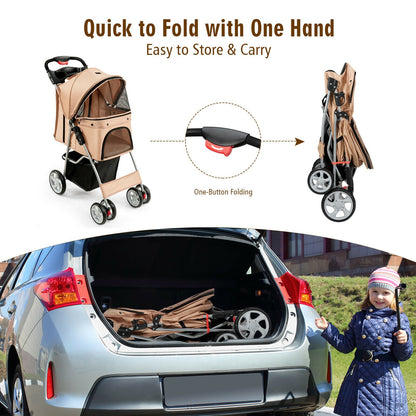 Foldable Pet Stroller 4-Wheel Travel Carrier