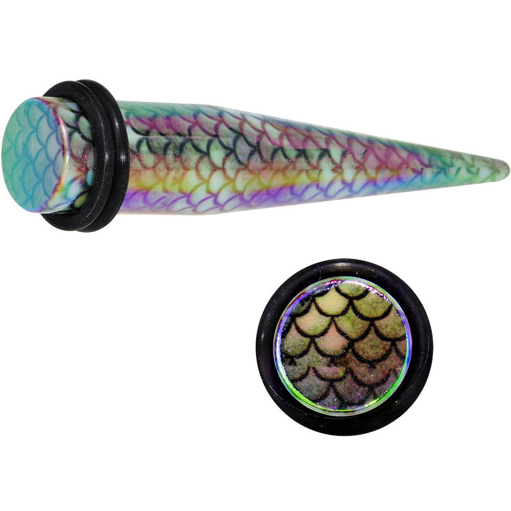 Rainbow Acrylic Mermaid Scale Straight Taper Set 14G to 12mm