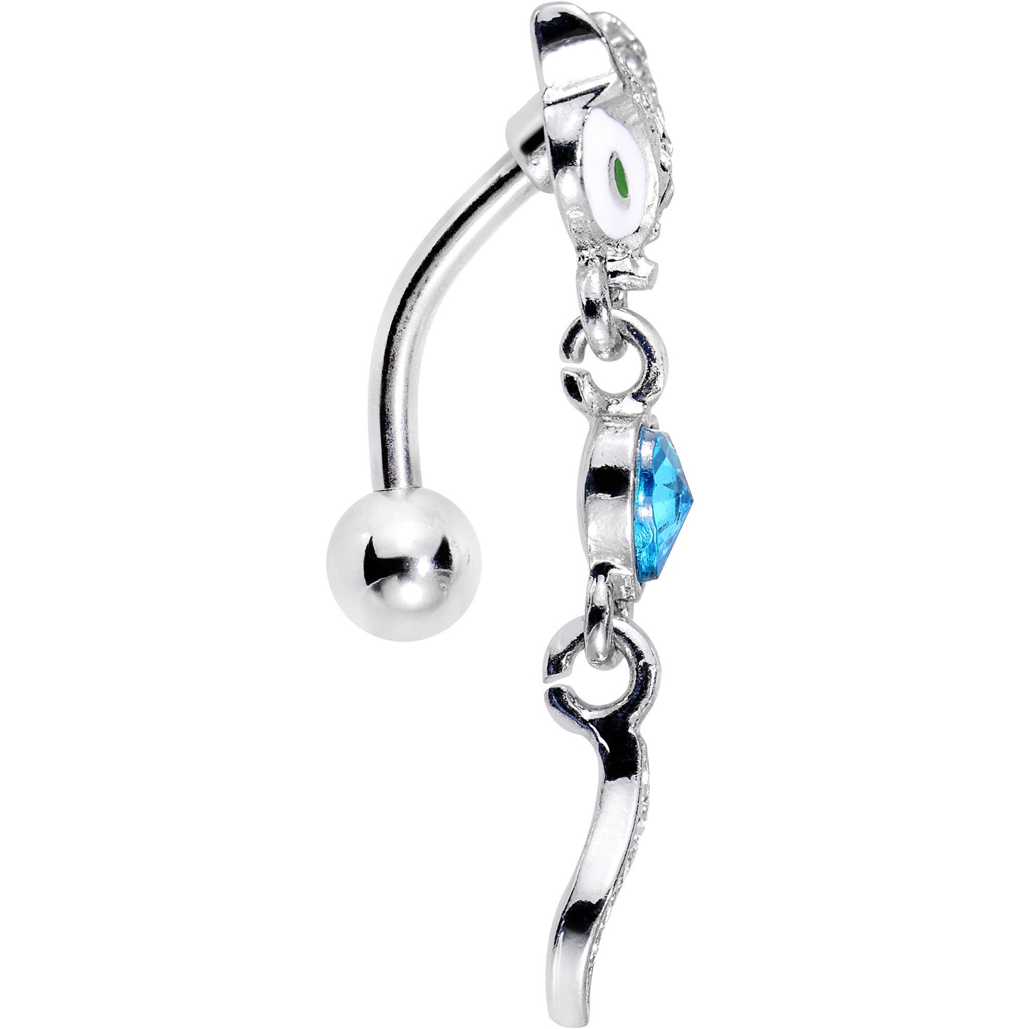 Blue Gem Heart Fierce Fox Head Top Mount Dangle Belly Ring