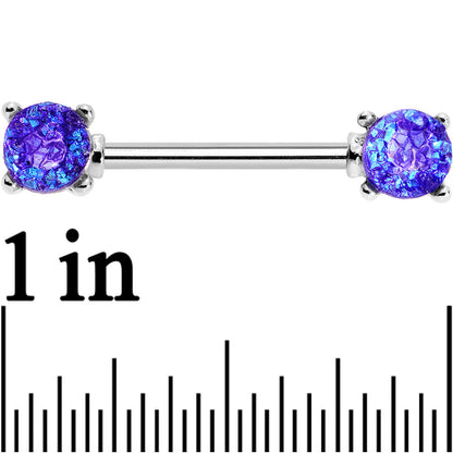 14G 9/16 Purple Faux Druzy Steel Barbell Nipple Ring Set