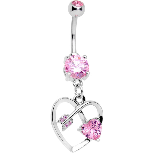 Pink CZ Gem Shot In The Heart Dangle Belly Ring