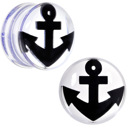 Clear Acrylic Black Anchor Saddle Plug Set 6mm to 20mm