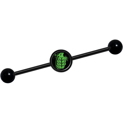 14G Green Grenade Black Industrial Barbell 37mm