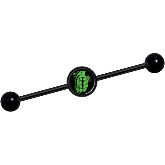 14G Green Grenade Black Industrial Barbell 37mm
