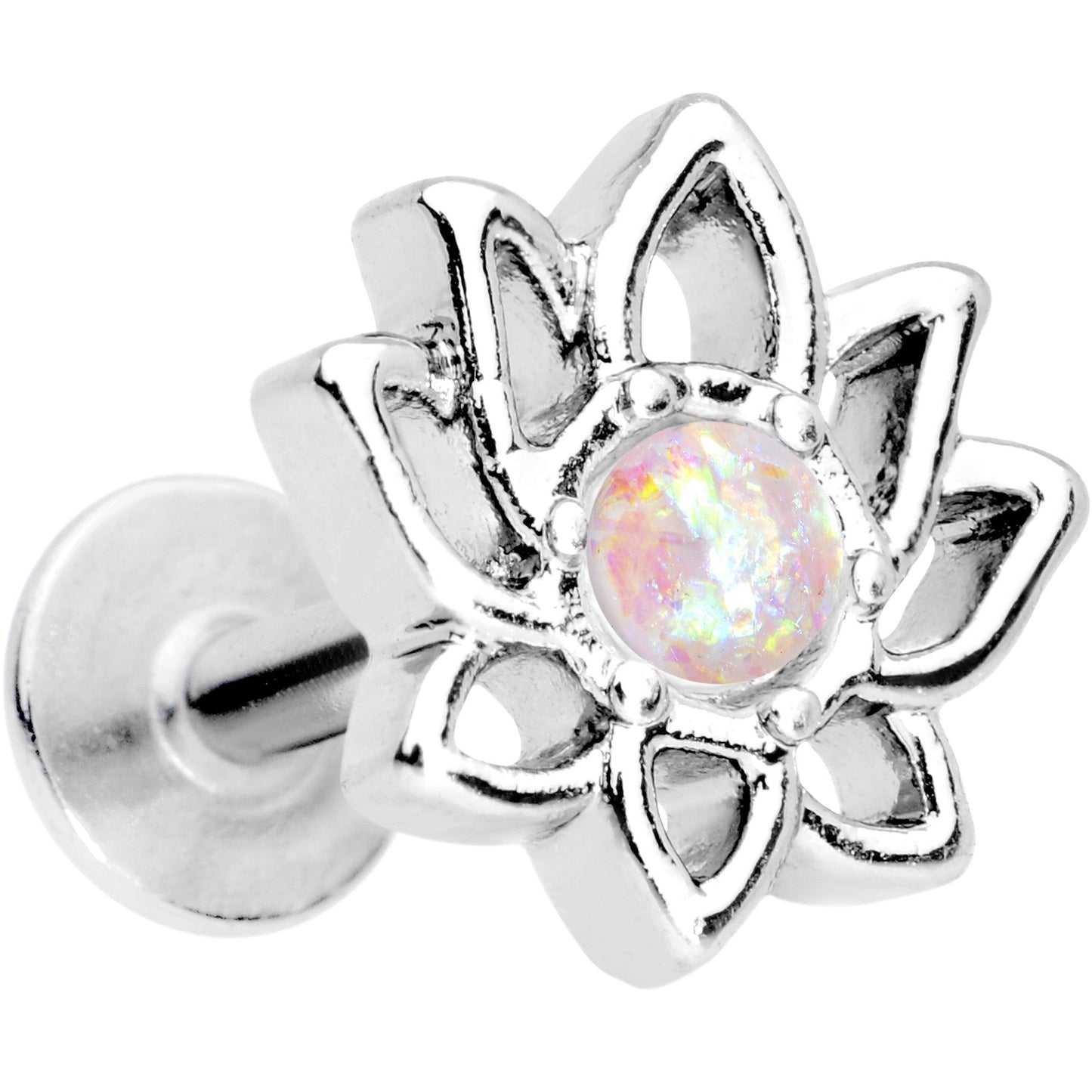 16G 1/4 White Faux Opal Lotus Flower Tragus Cartilage Earring