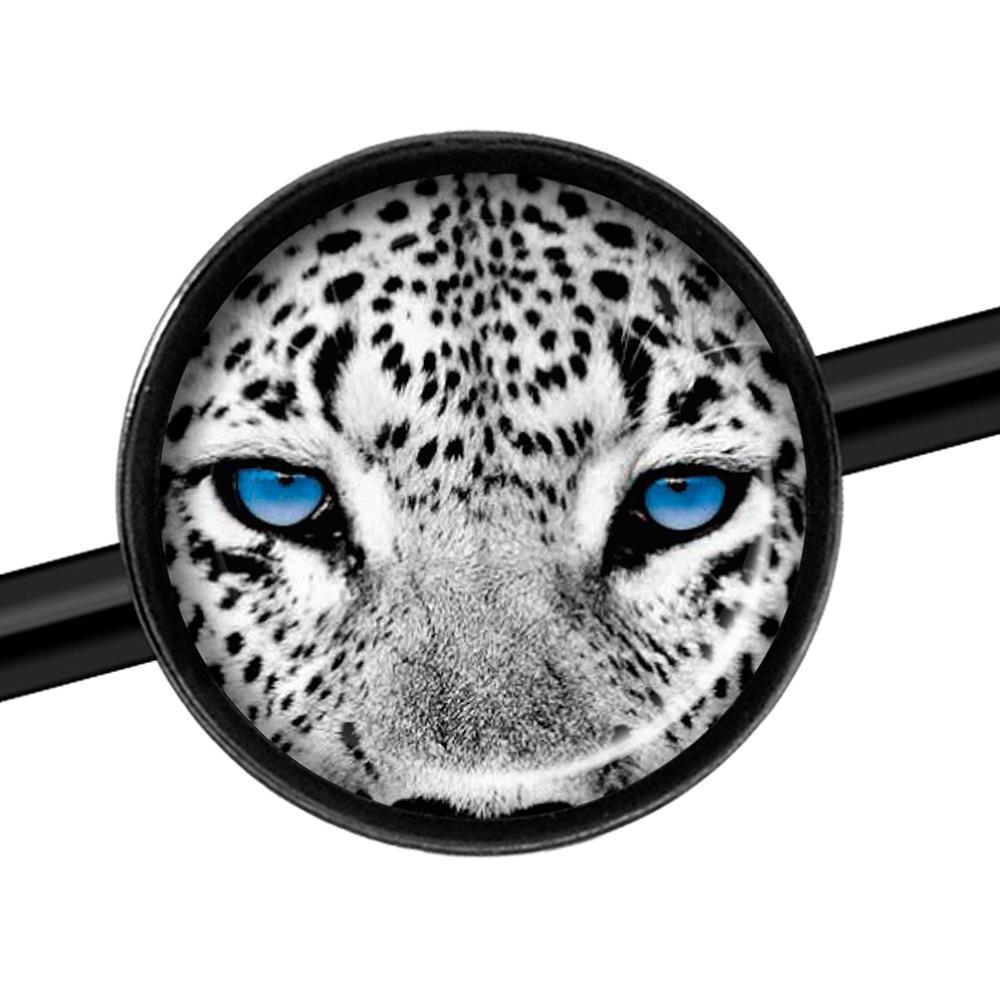 14G Black White Leopard Eyes Black Industrial Barbell 37mm