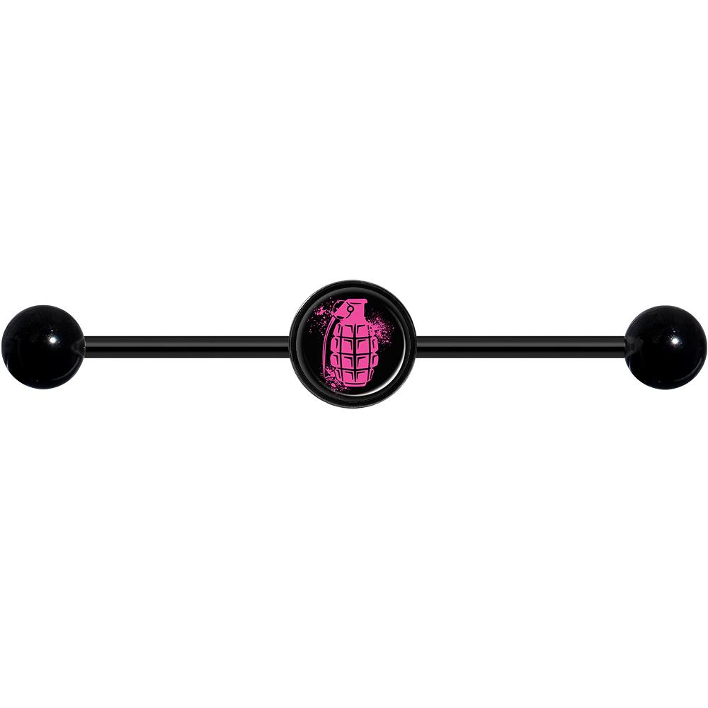 14G Pink Grenade Black Industrial Barbell 37mm