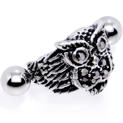 16G 1/2 Black Gem Flying Owl Helix Cuff Cartilage Earring