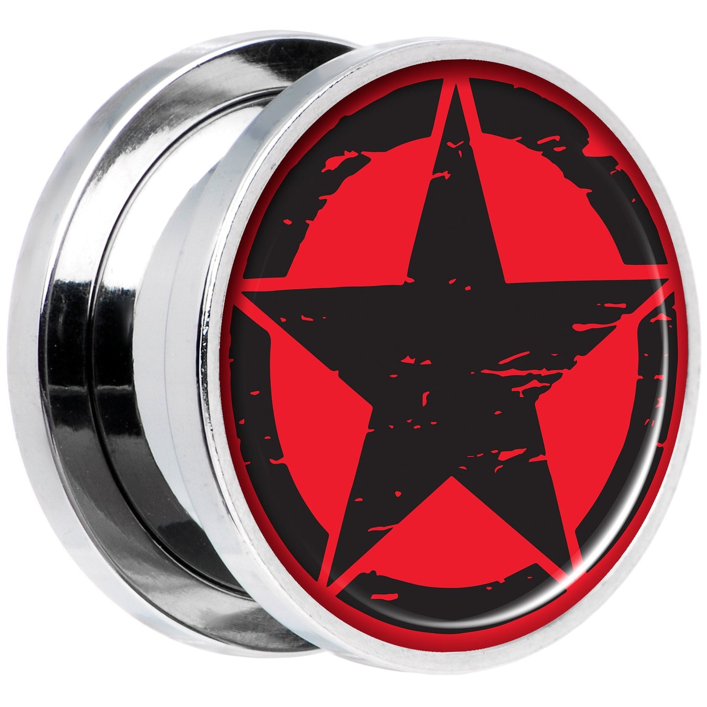 Black Red Distressed Star Steel Screw Fit Plug Set 5/8