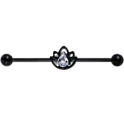 14G Clear Gem Black Lonely Lotus Flower Industrial Barbell 38mm