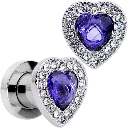 Clear Purple Gem Hug Your Heart Screw Fit Plug Set 6mm to 22mm