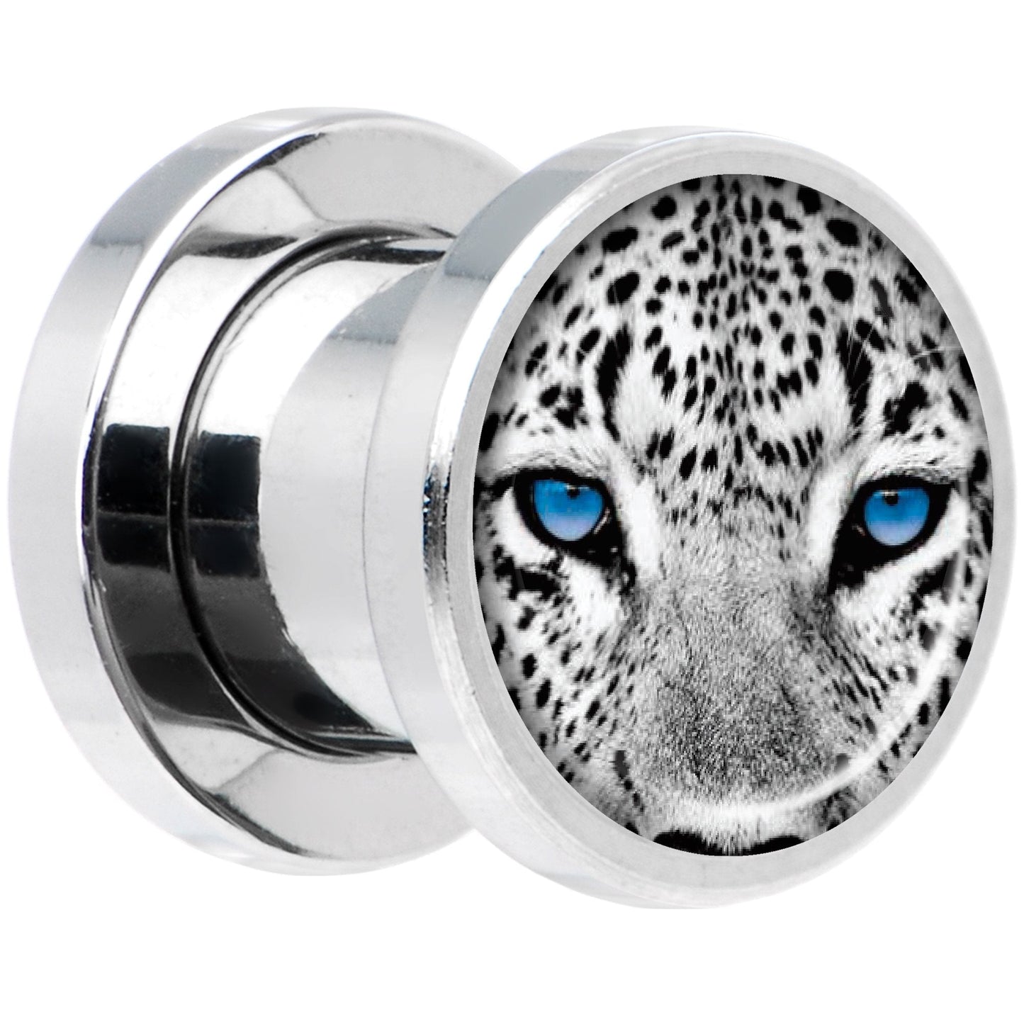 Black White Leopard Eyes Steel Screw Fit Plug Set 0G