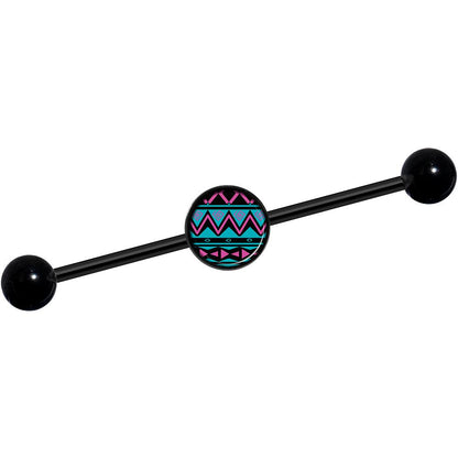 14G Pink Teal Tribal Pattern Black Industrial Barbell 37mm