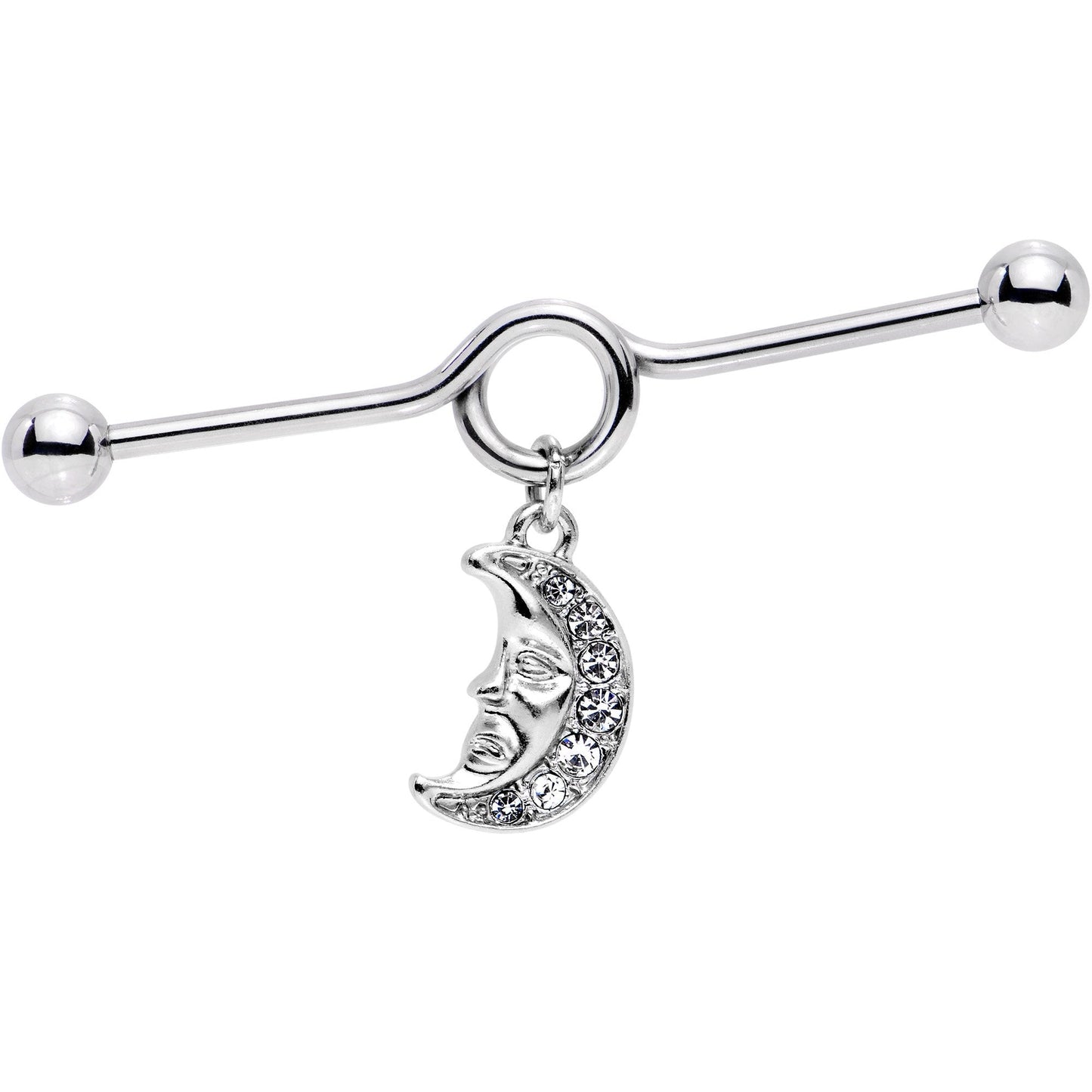 14G Clear Gem Moonman Dangle Industrial Barbell 38mm