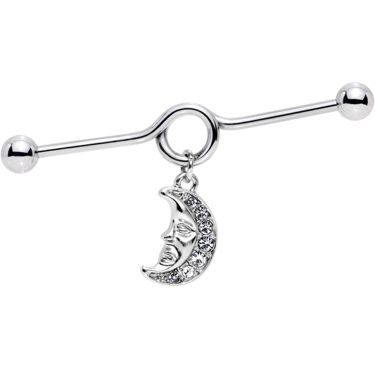 14G Clear Gem Moonman Dangle Industrial Barbell 38mm