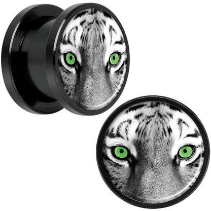 Black White Tiger Eyes Black Anodized Screw Fit Plug Set 1/2
