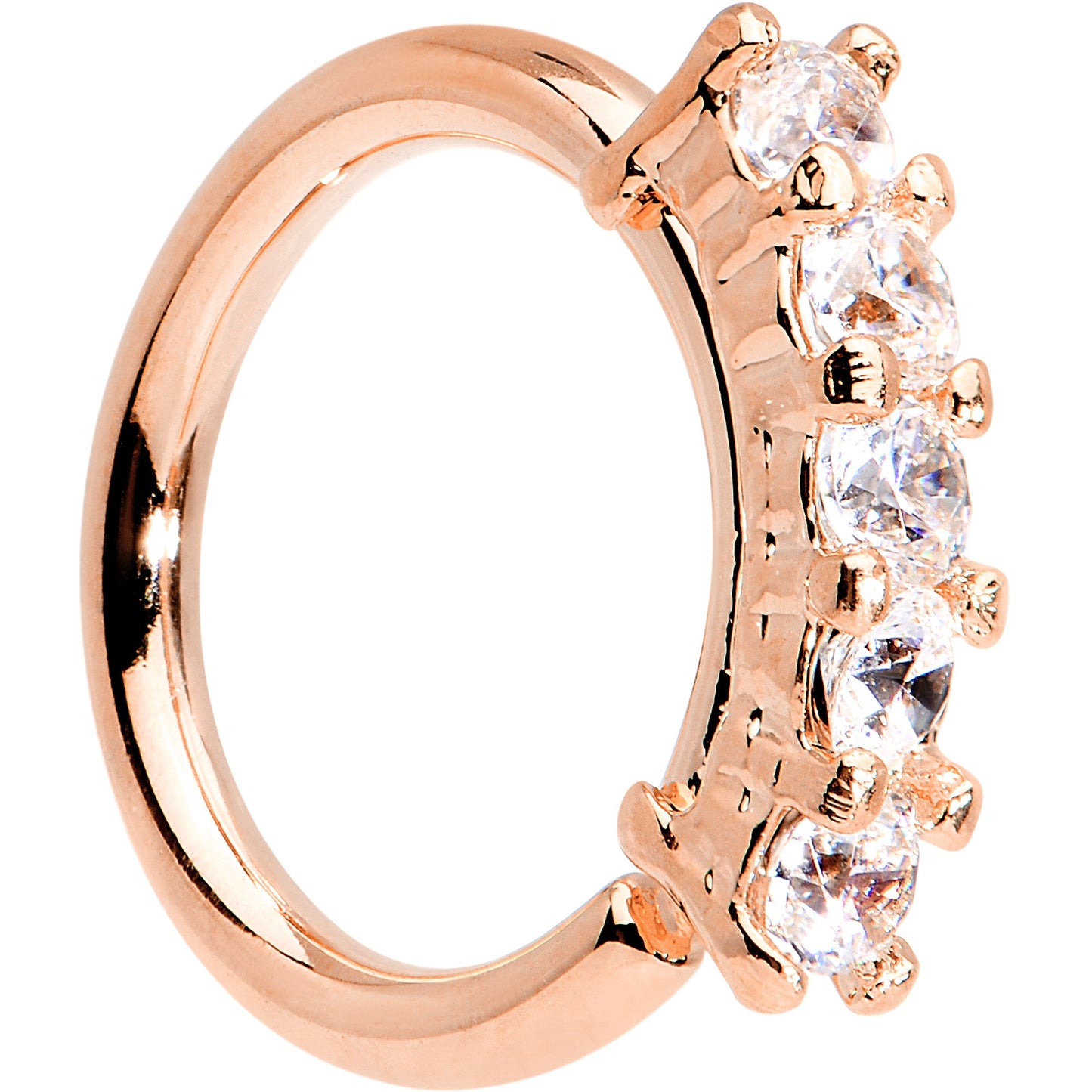 16G 5/16 Clear CZ Rose Gold IP Quintet Seamless Circular Ring