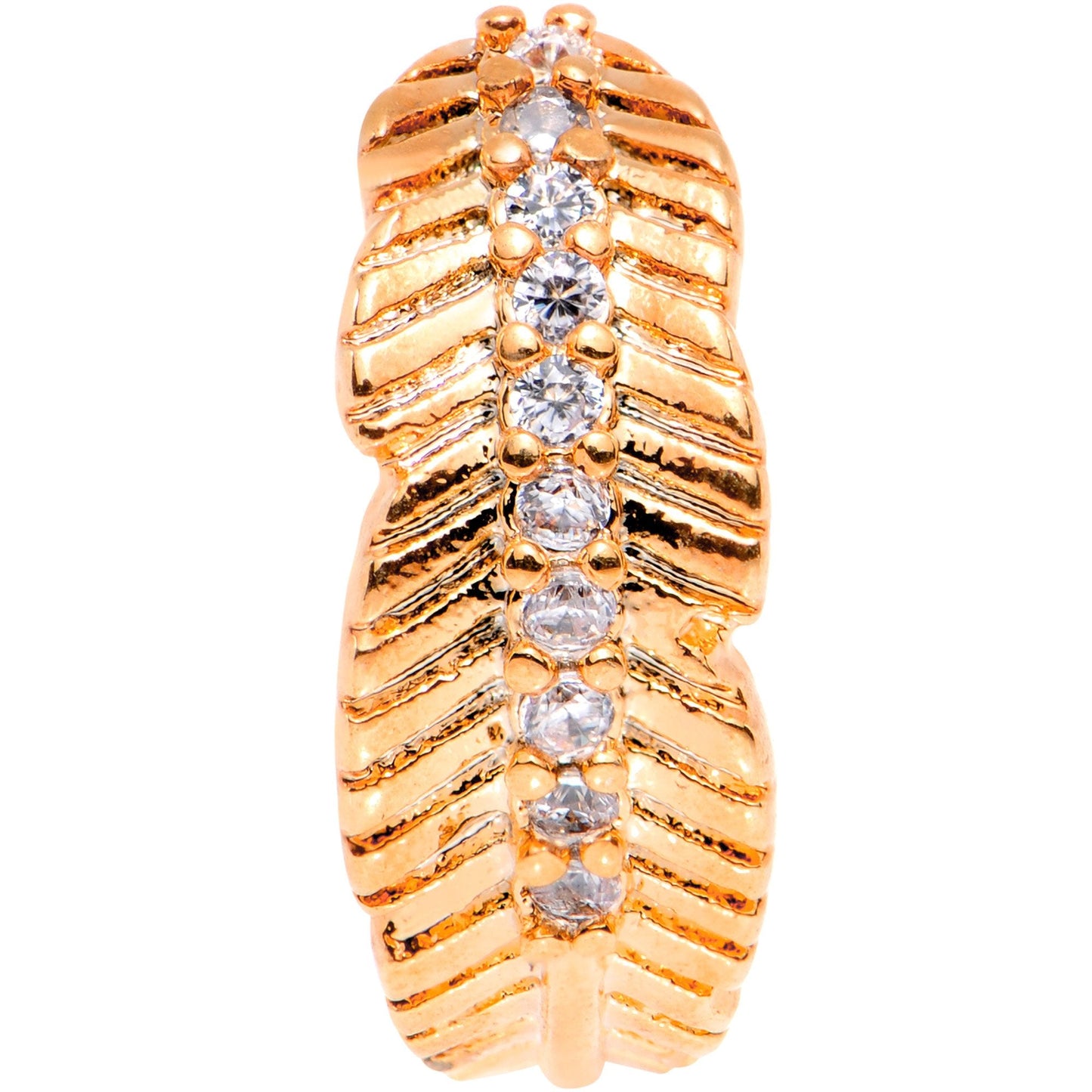 18G Clear CZ Gem Rose Gold Tone Feather Seamless Circular Ring