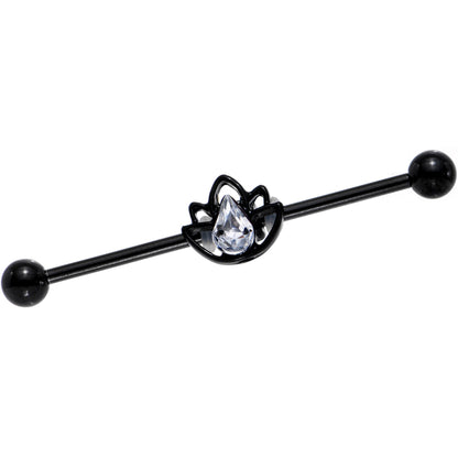 14G Clear Gem Black Lonely Lotus Flower Industrial Barbell 38mm