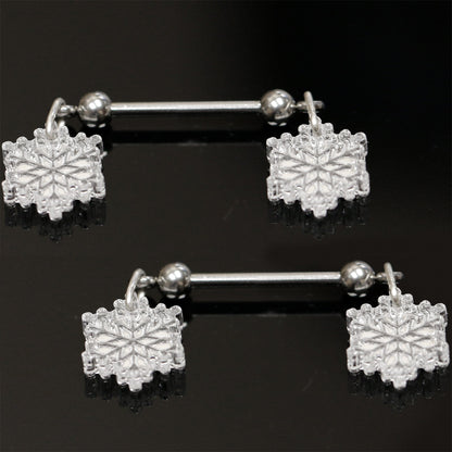 14G 5/8 Winter Snowflake Dangle Barbell Nipple Ring Set