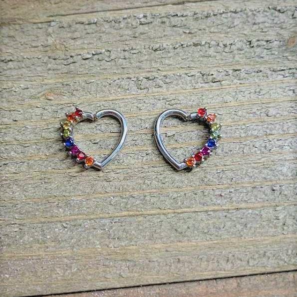 16G 5/16 Rainbow Gem Pride Heart Left Ear Closure Ring