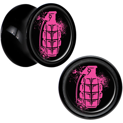 Black Acrylic Pink Grenade Saddle Plug Set 00G