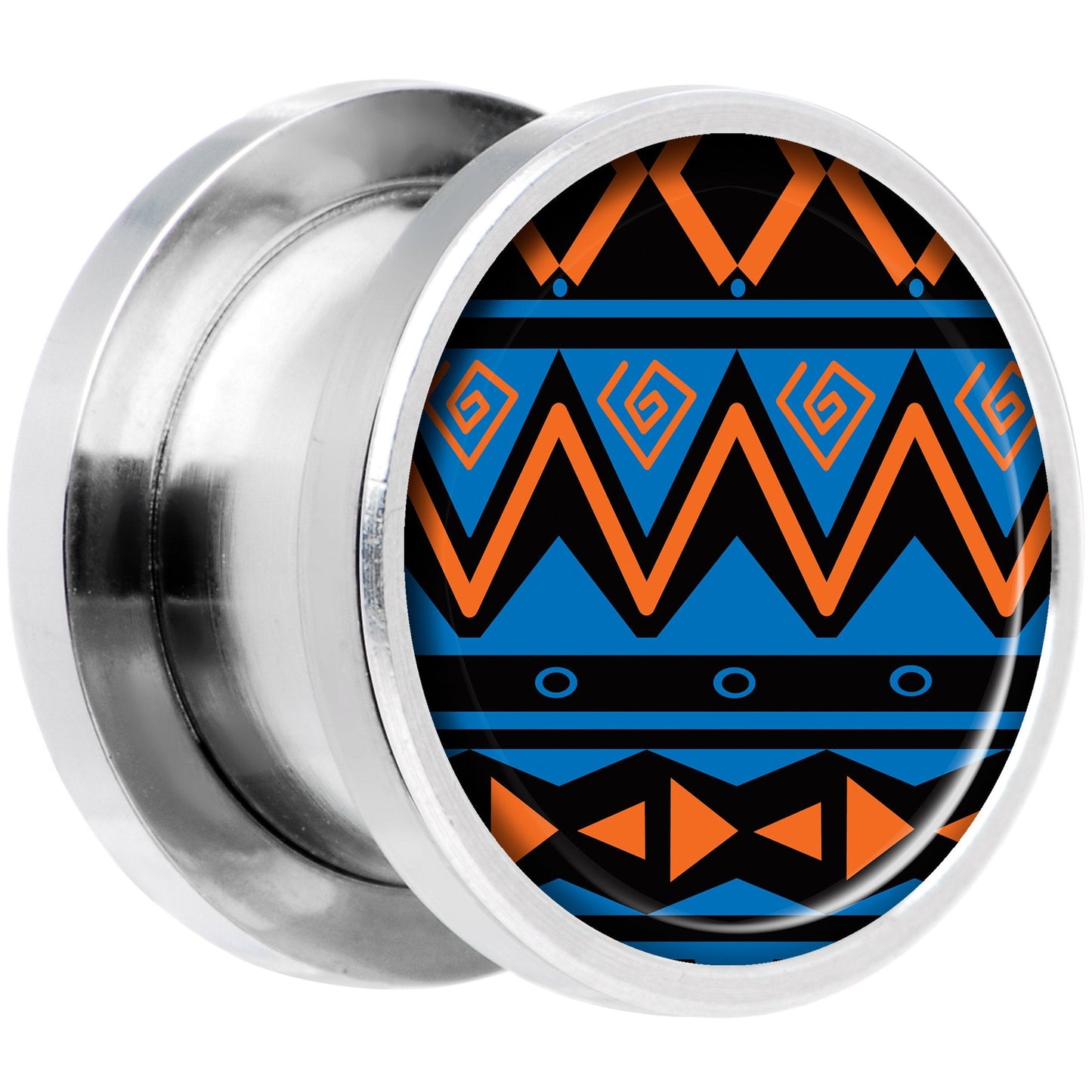 Blue Orange Tribal Print Steel Screw Fit Plug Set 1/2