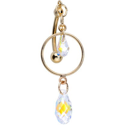 14K Gold Reversible Dangle Belly Ring Created with Crystals