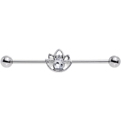 14G Clear Gem Lonely Lotus Flower Industrial Barbell 38mm