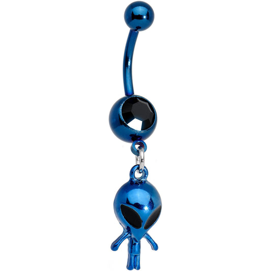 Black Gem Blue Anodized Alien Dangle Belly Ring
